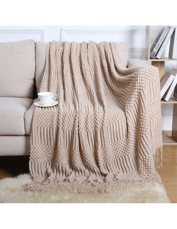 Summer air conditioning blanket knitting blanket thousand bird pattern tassel sofa blanket small blanket bed tail American wool nap blanket