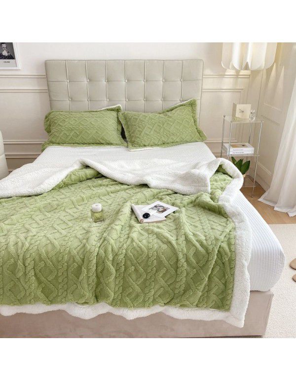 Cross border cashmere blanket thickened double layer jacquard taff blanket siesta blanket flannel blanket