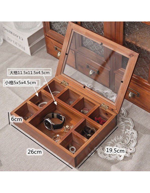 12 lattice antique solid wood jewelry box storage box wooden jewelry box storage box lattice glass covered wooden box