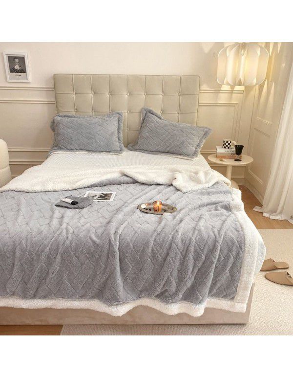 Cross border cashmere blanket thickened double layer jacquard taff blanket siesta blanket flannel blanket