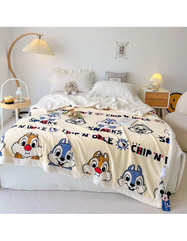 Disney milk cashmere double faced blanket coral wool blanket office nap sofa blanket