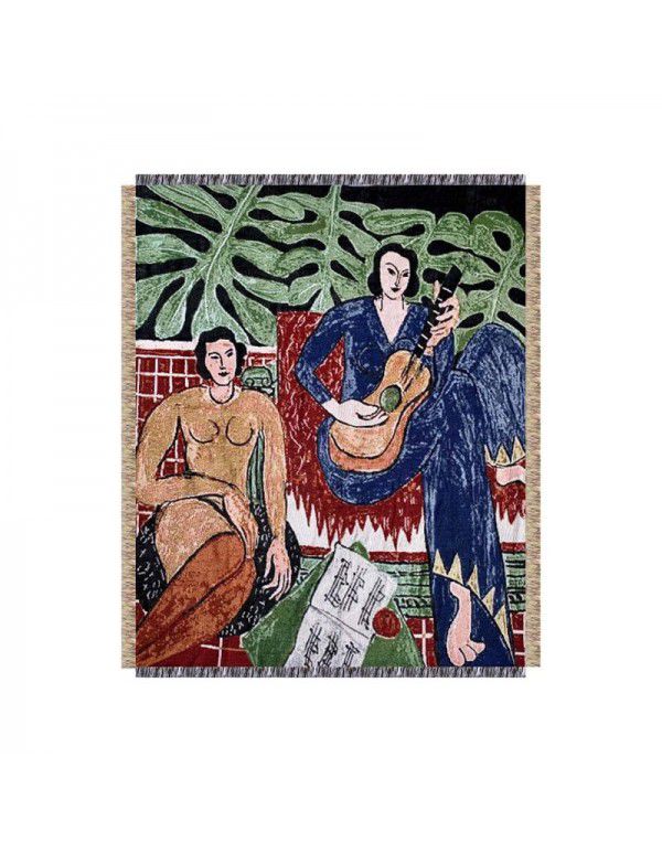 Art oil painting style Matisse guitar woman tapestry casual blanket sofa blanket blanket field grass carpet