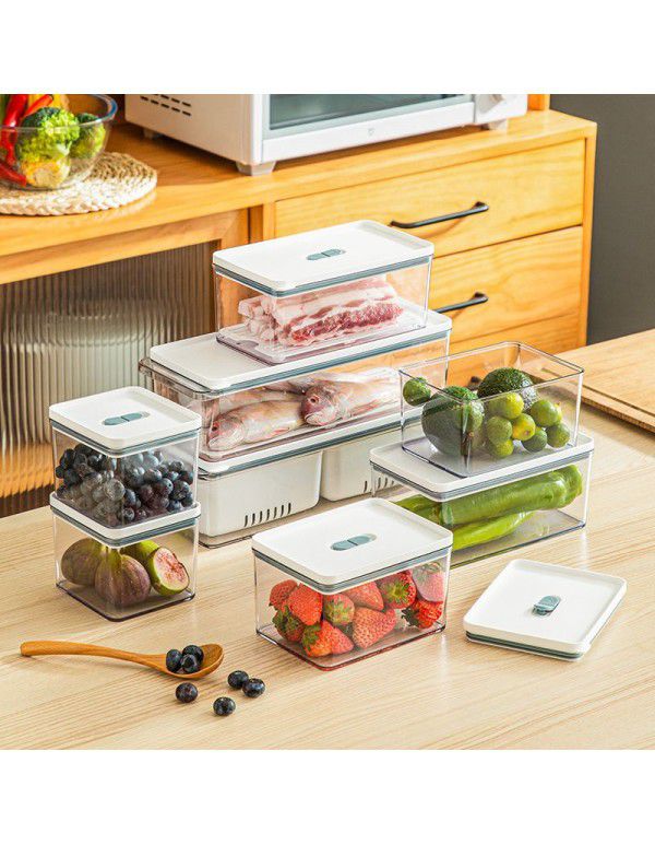 Kitchen refrigerator storage box Food grade transparent plastic sealed storage box Divided and stacked drip frozen fresh-keeping box