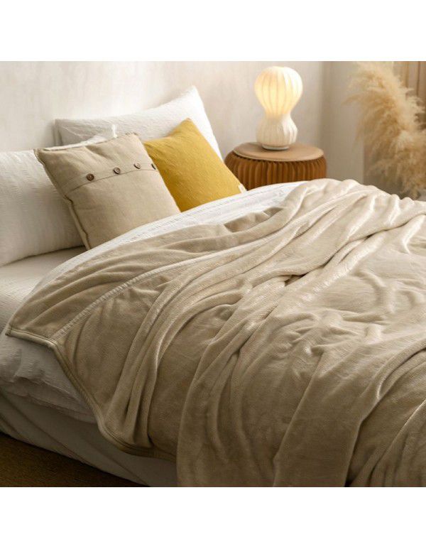 Autumn and winter new simple Japanese non print blanket sofa blanket thickened fine coral flannel blanket leisure blanket