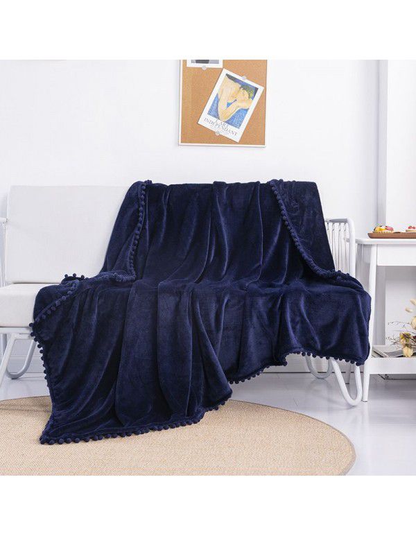 Cross border direct supply tassel ball blanket sofa dormitory blanket gift air conditioning blanket flange color solid wholesale