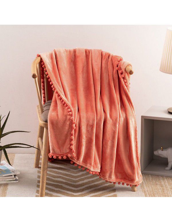 Cross border direct supply tassel ball blanket sofa dormitory blanket gift air conditioning blanket flange color solid wholesale