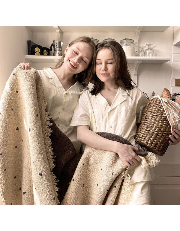 Korean ins double-sided knitting thread blanket spot blanket nap air conditioning blanket rental house enhance atmosphere decorative blanket