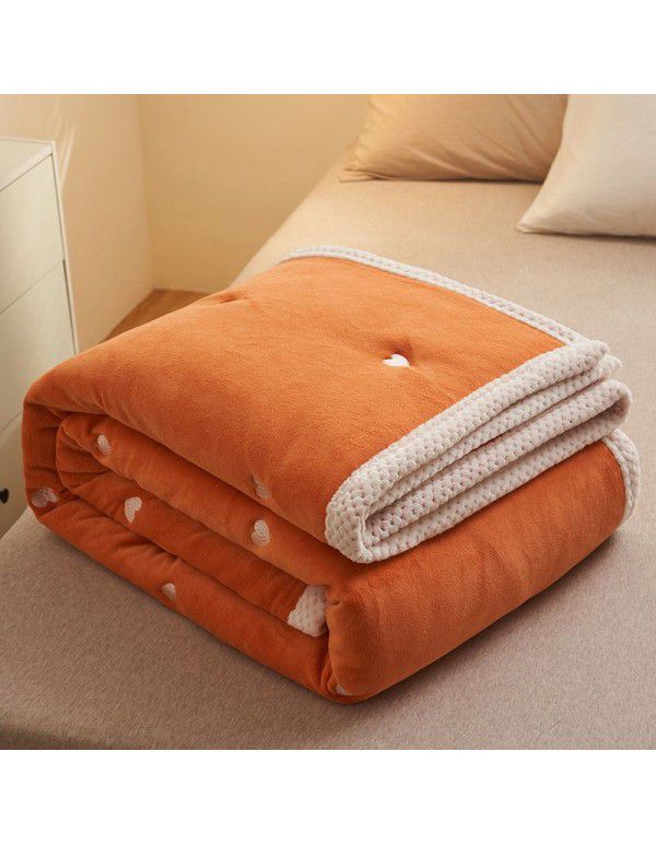 Double sided milk wool blanket, three layers thickened, single and double persons, spring and autumn, winter, coral quilted blanket for students