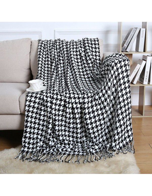 Summer air conditioning blanket knitting blanket thousand bird pattern tassel sofa blanket small blanket bed tail American wool nap blanket