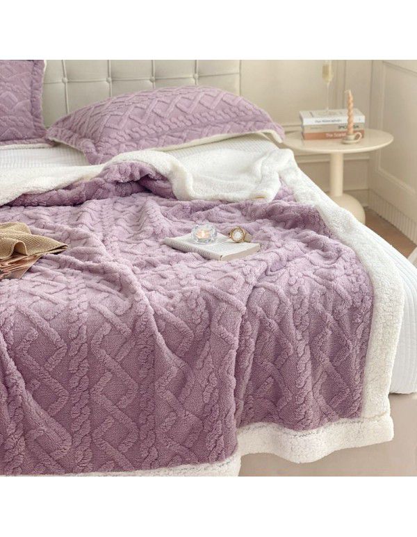 Cross border cashmere blanket thickened double layer jacquard taff blanket siesta blanket flannel blanket