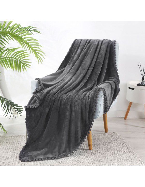 Solid color flannel ball blanket wholesale solid color tassel blanket office wool ball gift blanket blanket