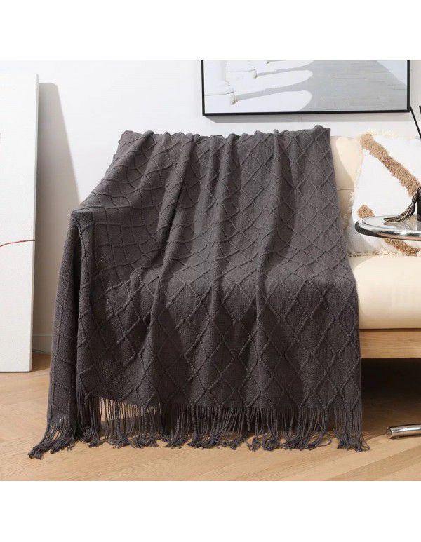  diamond shaped sofa blanket blanket bed tail blanket knitting cross-border blanket air conditioning blanket tassel nap blanket blanket