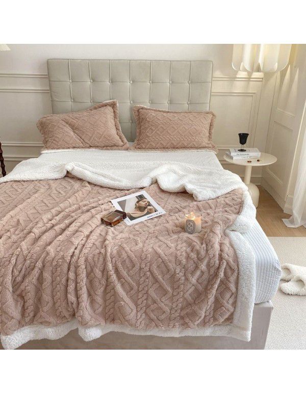 Cross border cashmere blanket thickened double layer jacquard taff blanket siesta blanket flannel blanket