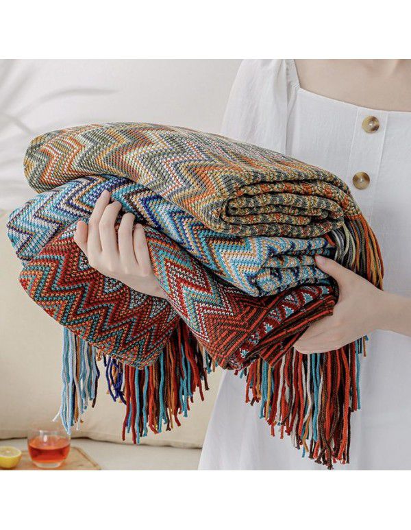 Bohemian knitting blanket office nap blanket home stay small blanket sofa cover blanket casual blanket bed towel