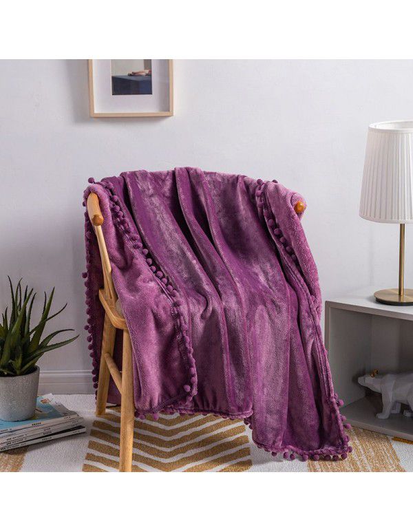 Cross border direct supply tassel ball blanket sofa dormitory blanket gift air conditioning blanket flange color solid wholesale