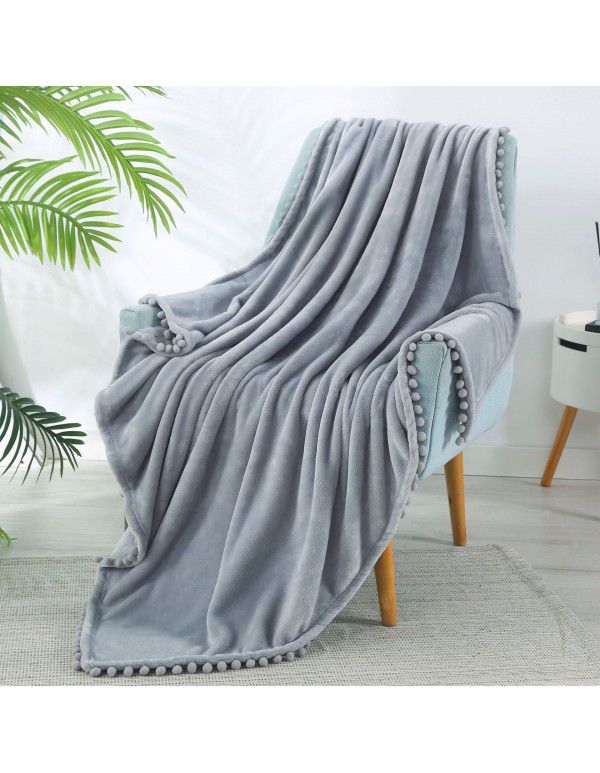 Solid color flannel ball blanket wholesale solid color tassel blanket office wool ball gift blanket blanket