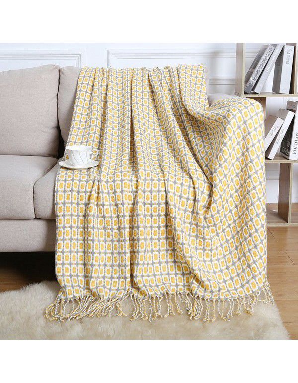 Summer air conditioning blanket knitting blanket thousand bird pattern tassel sofa blanket small blanket bed tail American wool nap blanket