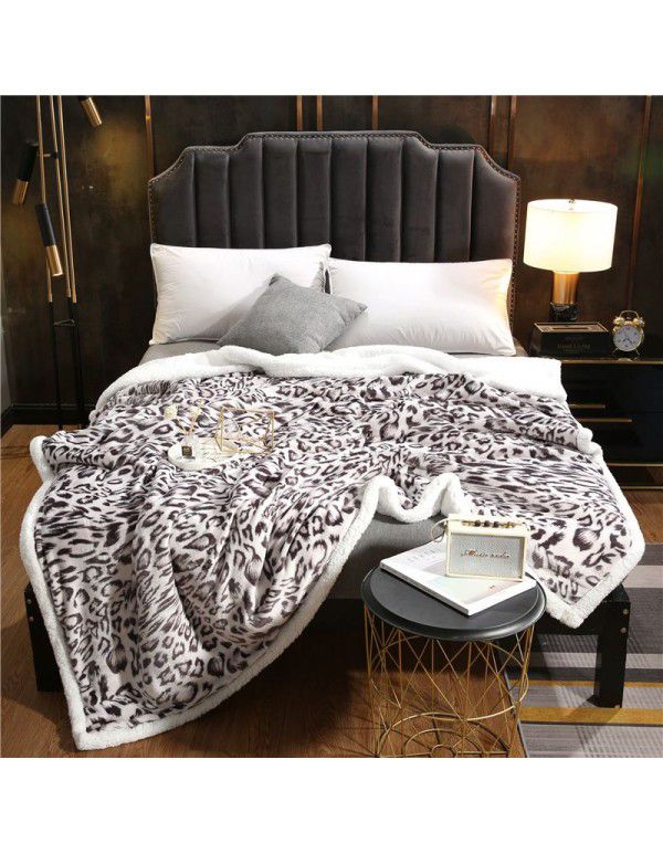 Cross border exclusive leopard print series new winter thickened double layer lamb blanket single double sofa flannel blanket