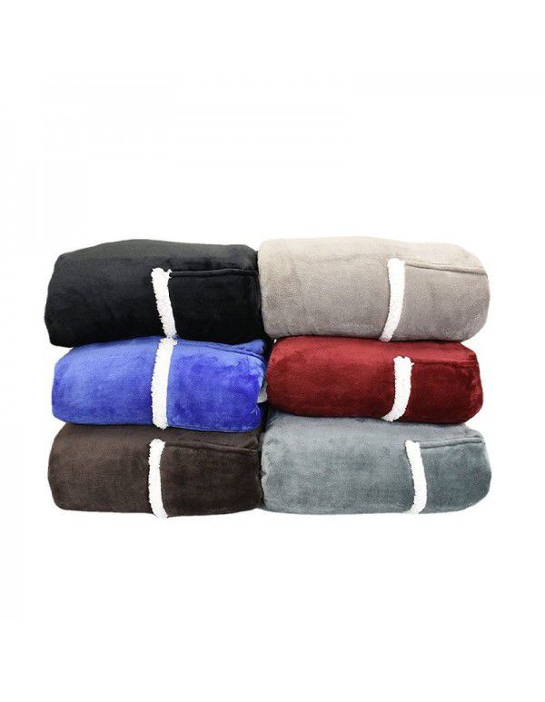 Autumn and winter 2022 fleece pocket plush thickened flannel sofa blanket warm and comfortable solid color household blanket