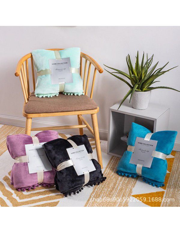 Cross border direct supply tassel ball blanket sofa dormitory blanket gift air conditioning blanket flange color solid wholesale