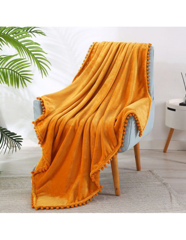 Solid color flannel ball blanket wholesale solid color tassel blanket office wool ball gift blanket blanket