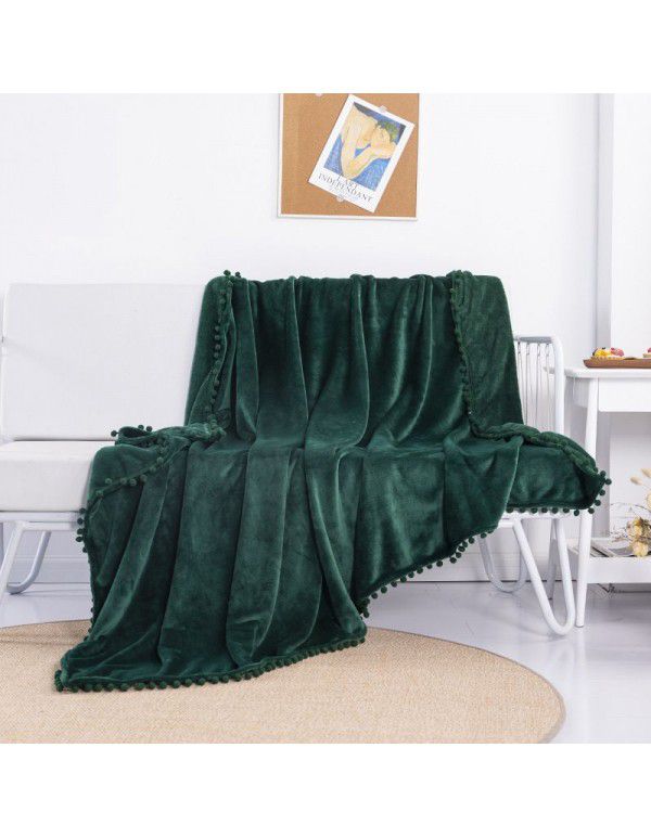 Cross border direct supply tassel ball blanket sofa dormitory blanket gift air conditioning blanket flange color solid wholesale