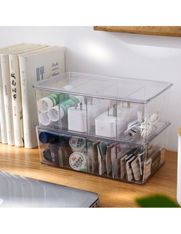 Transparent desktop compartment cosmetic storage box Multi functional sundries separation and sorting box Refrigerator storage with cover