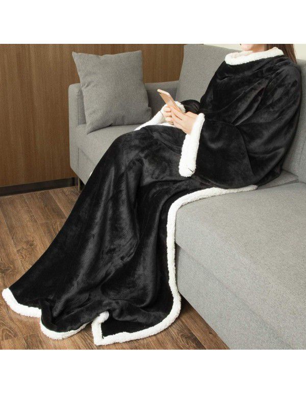 Autumn and winter 2022 fleece pocket plush thickened flannel sofa blanket warm and comfortable solid color household blanket