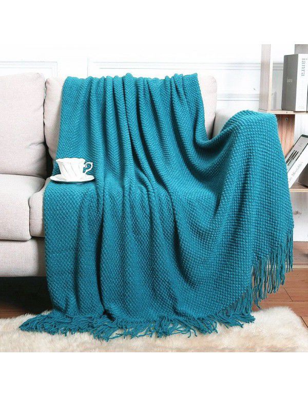 Pure color knitting blanket Home stay bed end decorative blanket blanket bed napkin ins nap air conditioning blanket blanket sofa blanket