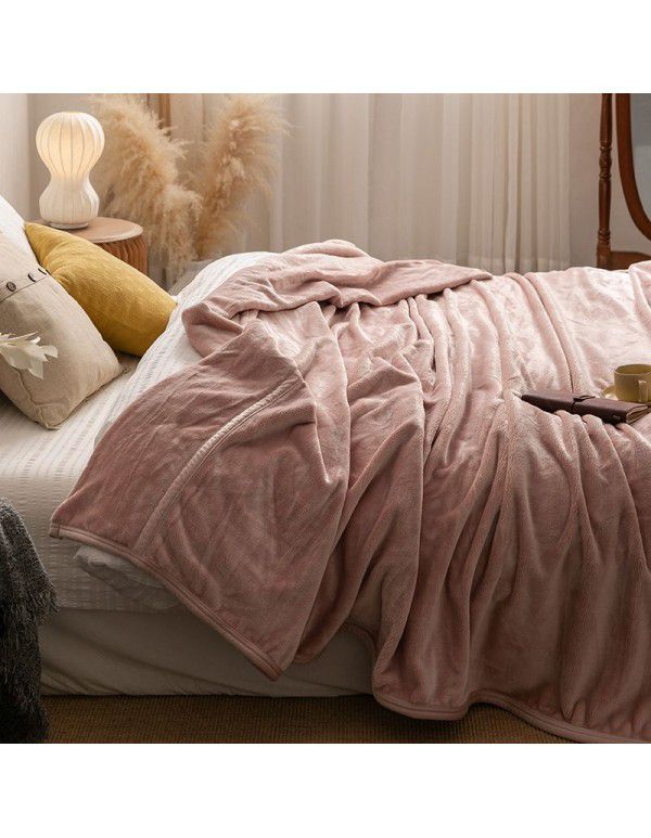 Autumn and winter new simple Japanese non print blanket sofa blanket thickened fine coral flannel blanket leisure blanket