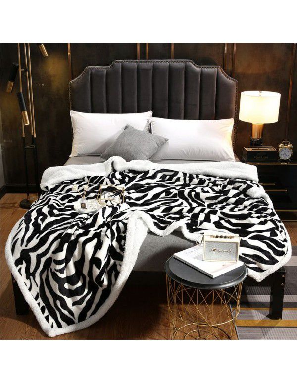 Cross border exclusive leopard print series new winter thickened double layer lamb blanket single double sofa flannel blanket