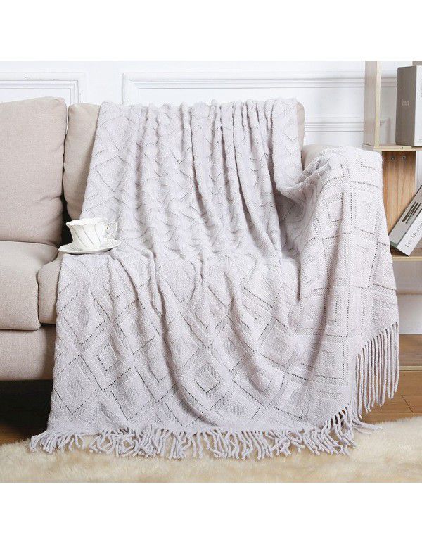 Summer air conditioning blanket knitting blanket thousand bird pattern tassel sofa blanket small blanket bed tail American wool nap blanket