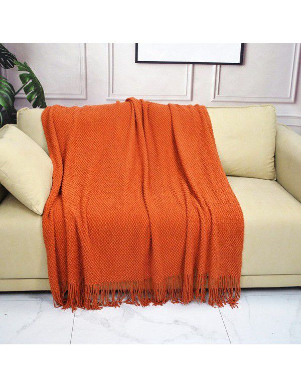 Pure color knitting blanket Home stay bed end decorative blanket blanket bed napkin ins nap air conditioning blanket blanket sofa blanket