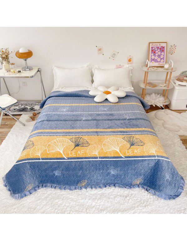 Autumn and winter thickened milk velvet bed cover, crystal velvet quilted quilted cotton quilted bed sheet, high weight, foldable blanket, cotton blanket