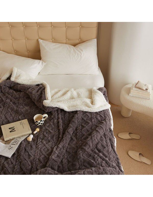 Autumn and Winter Pure Tuff Cashmere Lamb Blanket Double layer Leisure ins Wind Cover Blanket Jacquard Gift Blanket Wholesale