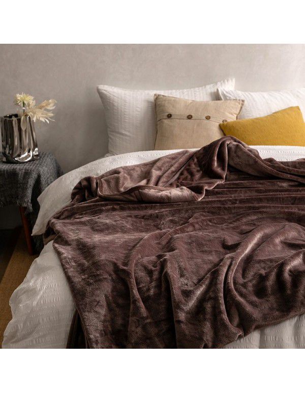 Autumn and winter new simple Japanese non print blanket sofa blanket thickened fine coral flannel blanket leisure blanket