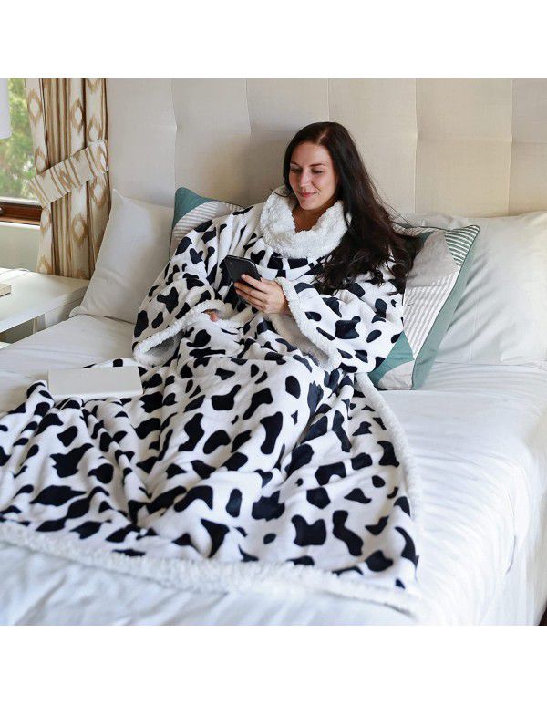 Autumn and winter 2022 fleece pocket plush thickened flannel sofa blanket warm and comfortable solid color household blanket