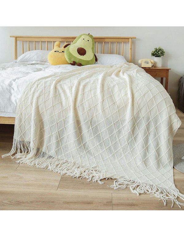  diamond shaped sofa blanket blanket bed tail blanket knitting cross-border blanket air conditioning blanket tassel nap blanket blanket