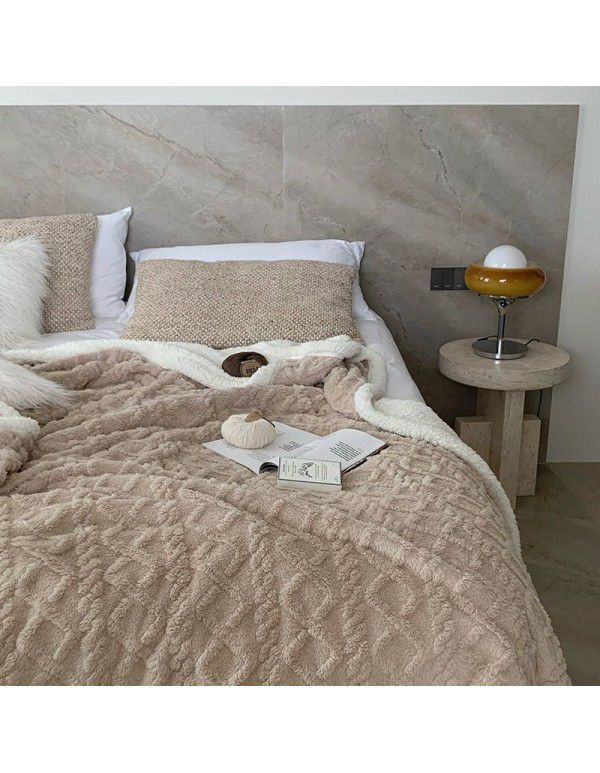 Autumn and Winter Pure Tuff Cashmere Lamb Blanket Double layer Leisure ins Wind Cover Blanket Jacquard Gift Blanket Wholesale