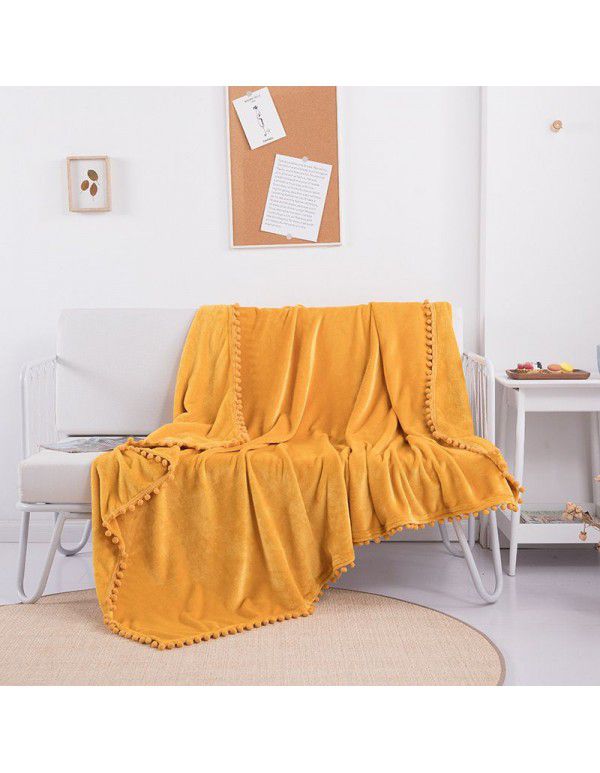 Cross border direct supply tassel ball blanket sofa dormitory blanket gift air conditioning blanket flange color solid wholesale