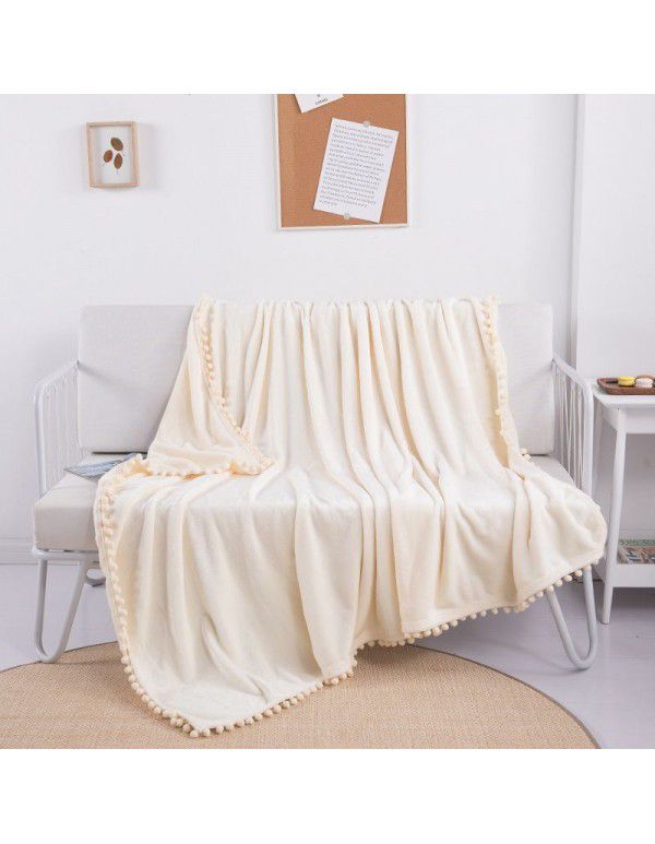 Cross border direct supply tassel ball blanket sofa dormitory blanket gift air conditioning blanket flange color solid wholesale