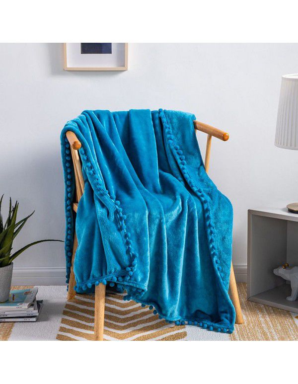 Cross border direct supply tassel ball blanket sofa dormitory blanket gift air conditioning blanket flange color solid wholesale