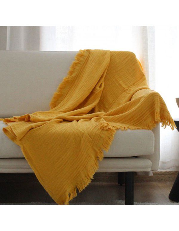 Nordic solid color three-layer cotton blanket sofa blanket thin cotton air conditioning blanket ins afternoon leisure blanket shawl manufacturer wholesale