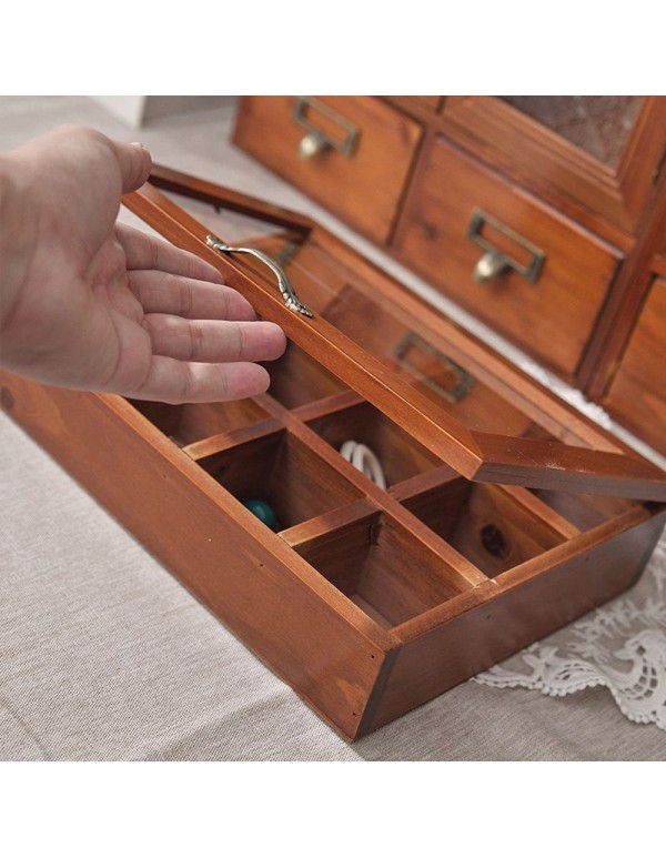 12 lattice antique solid wood jewelry box storage box wooden jewelry box storage box lattice glass covered wooden box