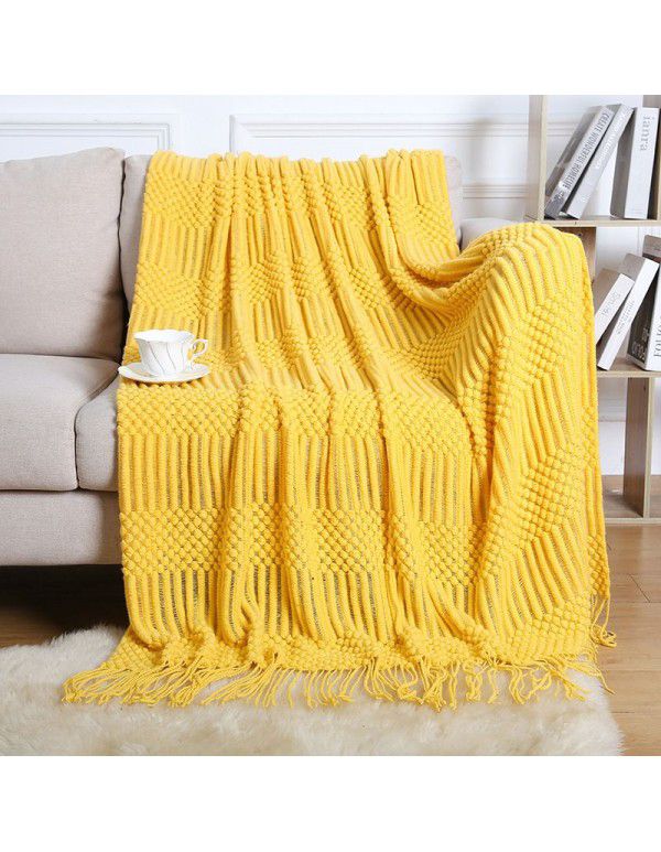 Summer air conditioning blanket knitting blanket thousand bird pattern tassel sofa blanket small blanket bed tail American wool nap blanket