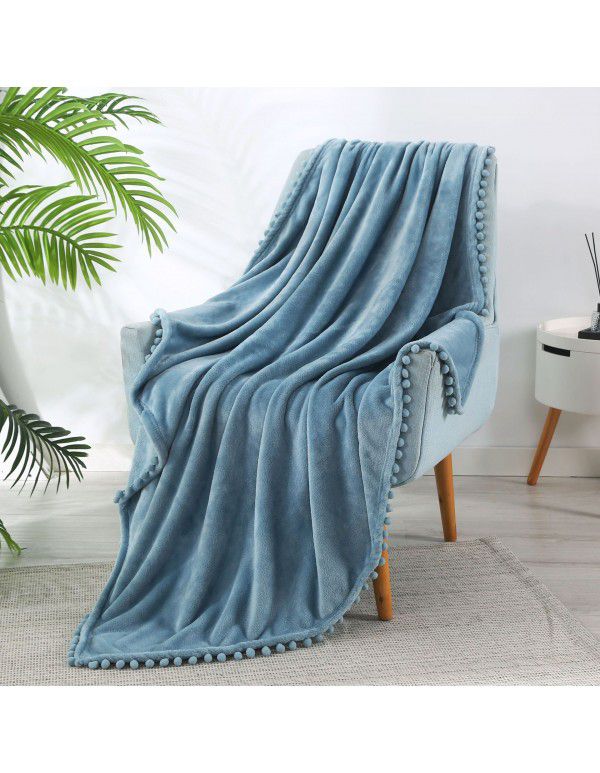 Solid color flannel ball blanket wholesale solid color tassel blanket office wool ball gift blanket blanket