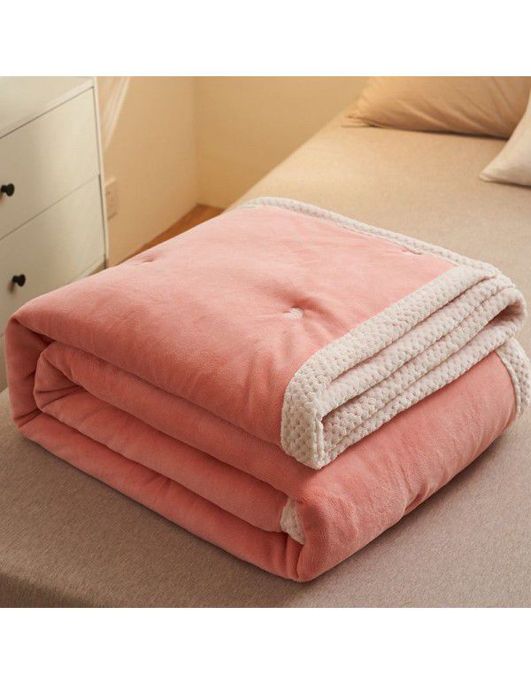 Double sided milk wool blanket, three layers thickened, single and double persons, spring and autumn, winter, coral quilted blanket for students