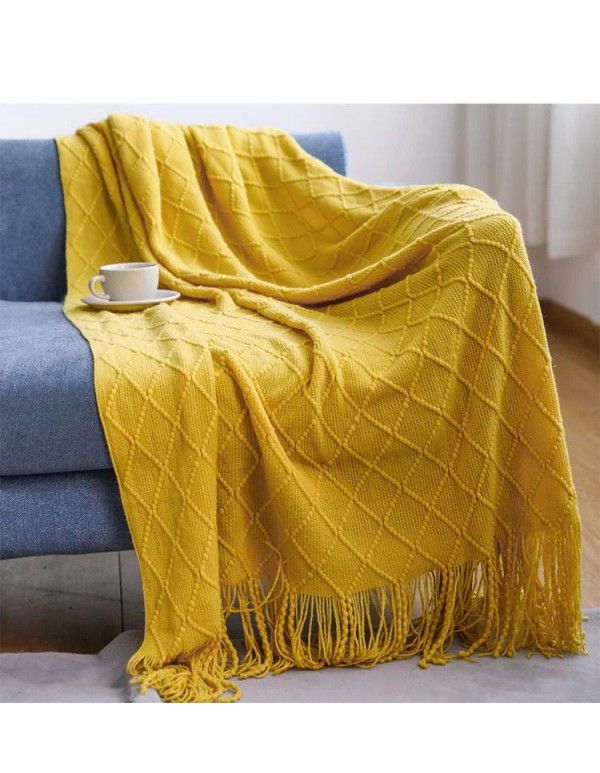  diamond shaped sofa blanket blanket bed tail blanket knitting cross-border blanket air conditioning blanket tassel nap blanket blanket