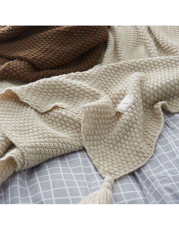 Waffle blanket ins wind sofa blanket office nap tassel ball wool leisure air conditioning blanket