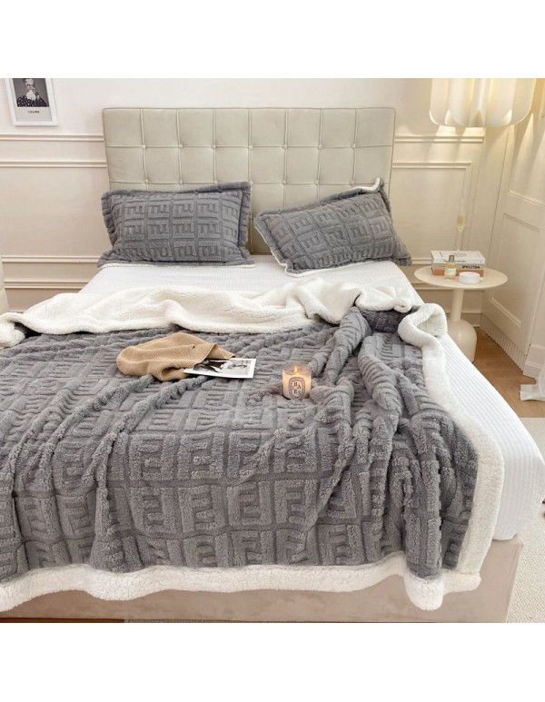 Cross border cashmere blanket thickened double layer jacquard taff blanket siesta blanket flannel blanket